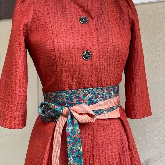 Autumn peach Hunter Green Obi tie wrap belt upcycled men display picture 3